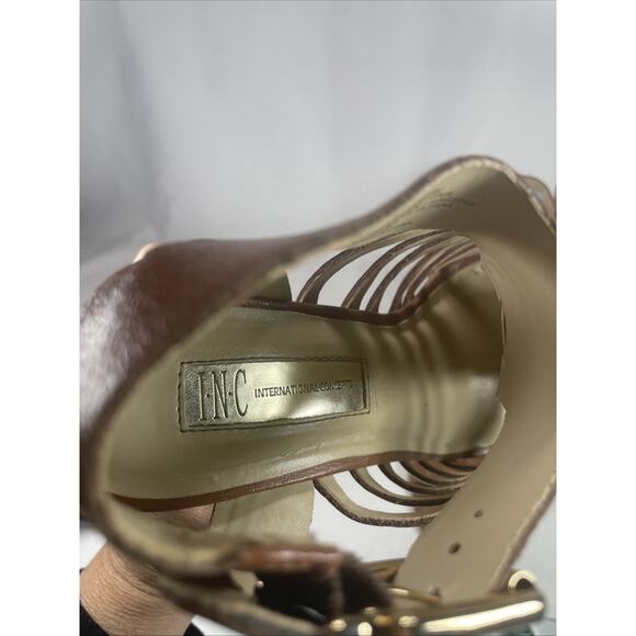 Women’s Brown Leather Open Toe Heels Pump Sz. 7 1/2 INC International Concepts - Picture 8 of 13